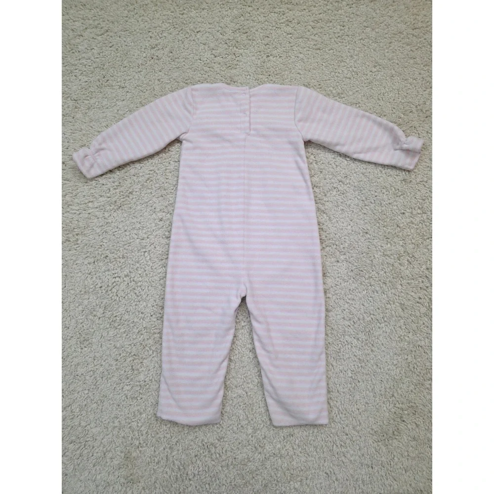 Carter's 24 Months Pink White Striped Fleece Embroidered Flower Jumpsuit Sleeper